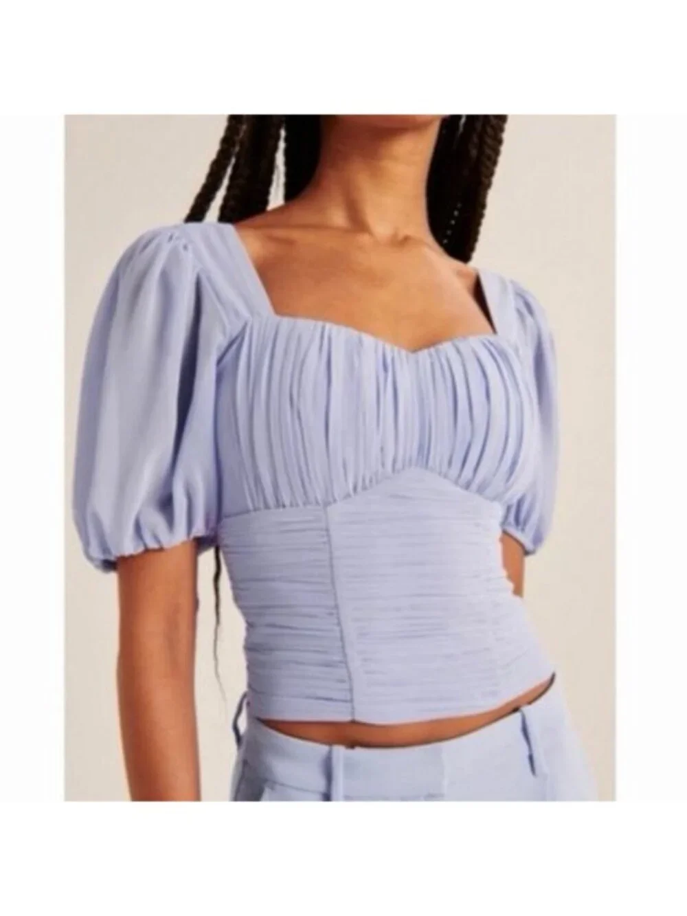 NWOT Abercrombie & Fitch Lilac Purple Ruched Corset Puff Sleeve Crop Top Small